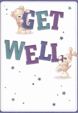 This enchanting get well card, perfect for lifting spirits in Coulsdon, features a scene alive with soft encouragement and playful detail. A teddy bear, depicted in gentle caramel shades, wraps itself over the top of bold 'GET' lettering, while a floppy-eared pup, brimming with affectionate energy, nestles into 'WELL'-their joyful expressions conveying genuine warmth and hope. The letters themselves leap from the card in deep, vivid hues of teal and purple, recalling the jewel-bright displays lining Brighton Road's flower stalls. Sprinkled about, tiny starbursts glimmer in tones of indigo and blue, filling the creamy background with sparks of optimism, as if well-wishes are drifting gently through the Coulsdon air. Attention to detail-from the plush, almost tactile texture of the bear's fur to the velvety softness of the puppy's ears-mirrors the hands-on care that goes into every bouquet delivered by Flowers Coulsdon to our close-knit neighbourhood. The scene is fresh, cheerful, and open, inviting a feeling of serenity and lightness that is so important during recovery. Each illustrated element is thoughtfully placed, crafting an atmosphere where healing and comfort blossom-a sentiment echoed in every hand-crafted arrangement shared with our community.